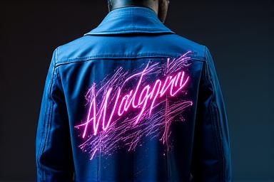 Giacca su misura con dettagli calligrafici al neon